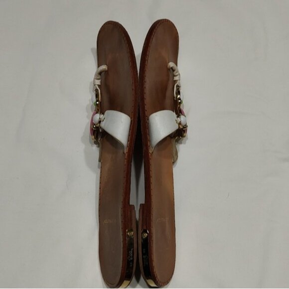 Lilly Pulitzer Embellished White Leather Thong Sandals Flip-Flops 8.5M - Picture 5 of 10
